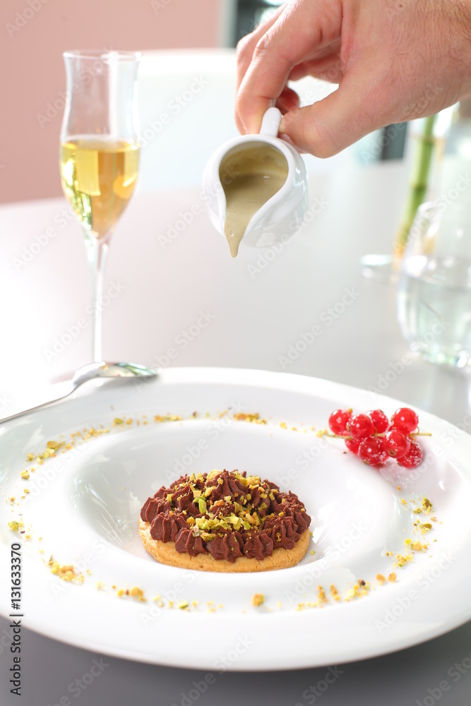Fine dining - biscuit desert with cream Fine dining - biscuit desert with cream