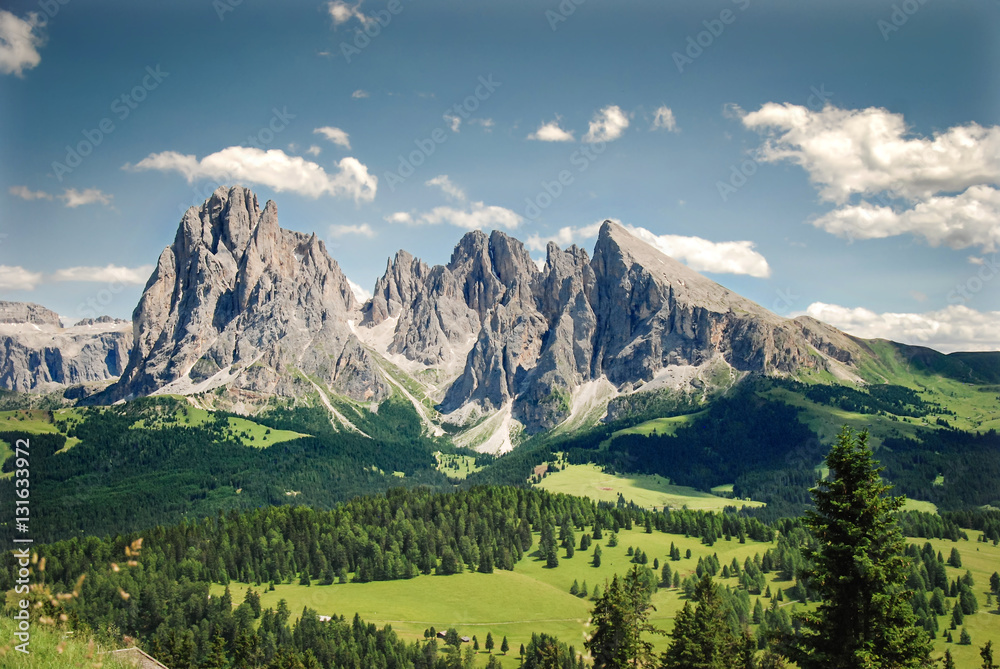 Fototapeta premium Alpe di Siusi e Sassolungo, Dolomiti, Italia
