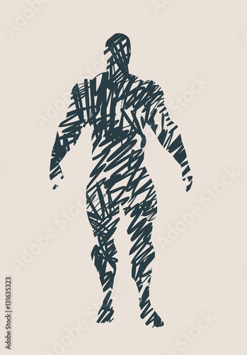 Bodybuilder silhouette. Muscular man posing. Sketch style illustration