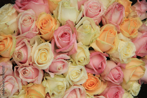 Pastel roses in a wedding arrangement