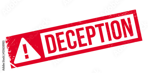 Deception rubber stamp. Grunge design with dust scratches. Effects can be easily removed for a clean, crisp look. Color is easily changed.