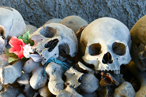 Billede på lærred Teschi umani nel cimitero della Fontanelle - Napoli