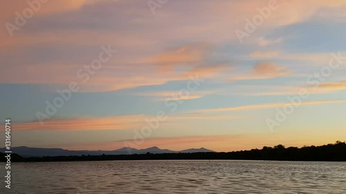 Sunset with reflection in river Kamchatka. photo