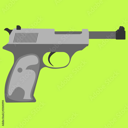 Pistol handgun security and military weapon. Metal pistol gun. Criminal and police firearm vector illustration.