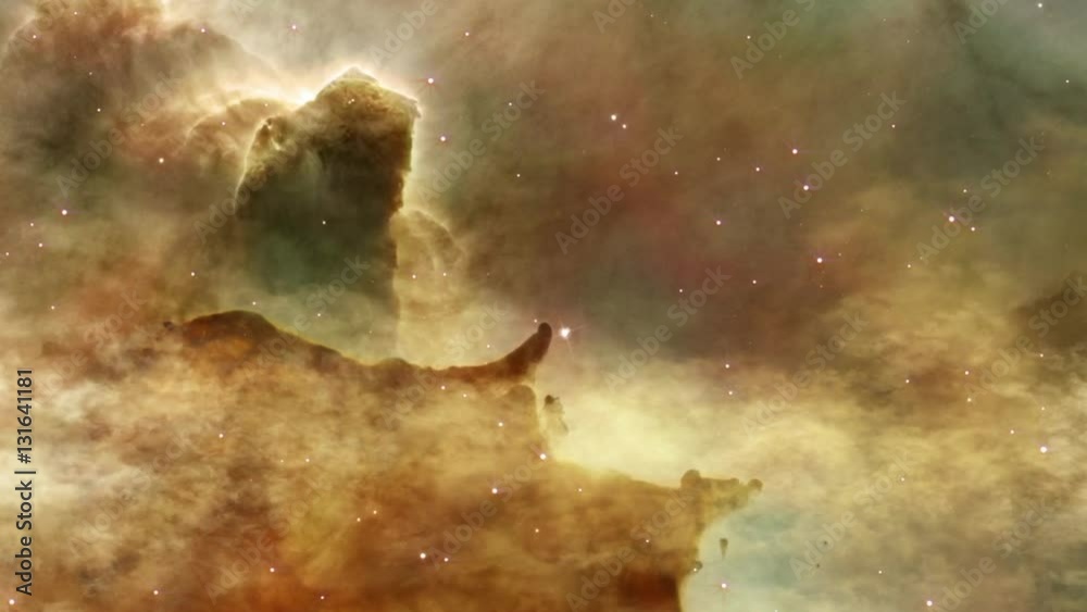 Flying through star fields and gas clouds in space.