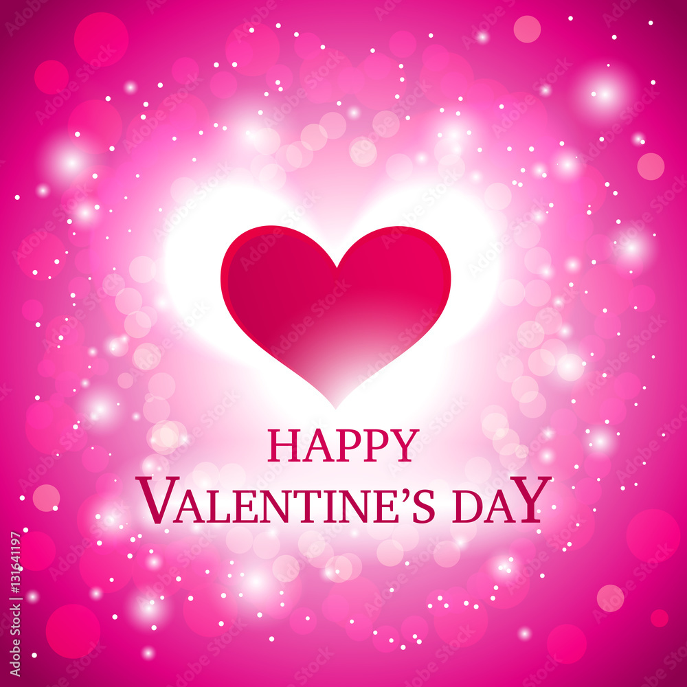 Beautiful pink design on Valentine's Day with hearts on luminous
