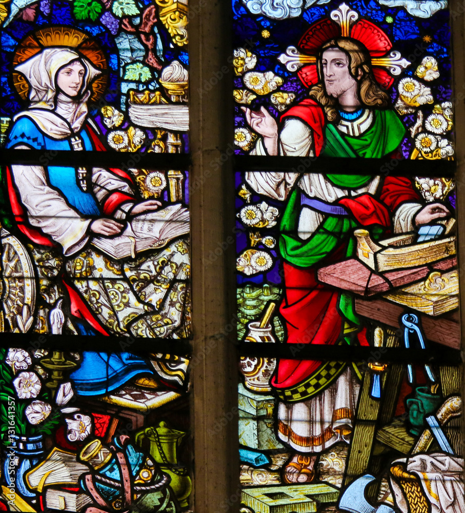 Stained Glass - Jesus Christ as a carpenter