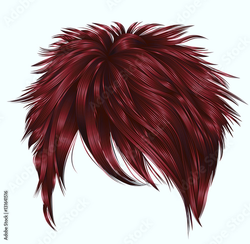 trendy  woman short  hairs  with fringe  . dark  red   color . 
 beauty style . realistic  3d .
