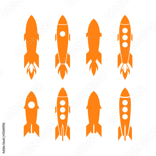 Rocket icon and rocket silhouette vector set. Icon design rocket