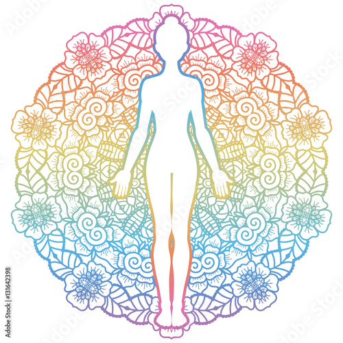 Women silhouette. Yoga mountain pose. Tadasana.