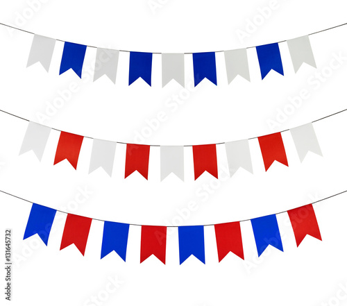 Set of flag papers red and blue hanging on the rope.