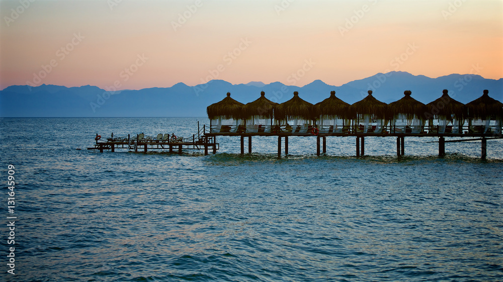 Fototapeta premium Sunset over Kundu Beach, Antalya, Turkey