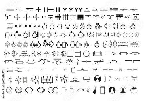Symbols in the wiring diagrams. Set of vector icons.