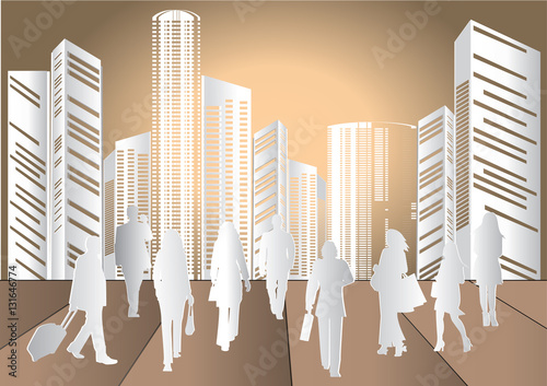 Vector illustration Group of Business People Walking ,paper art style.