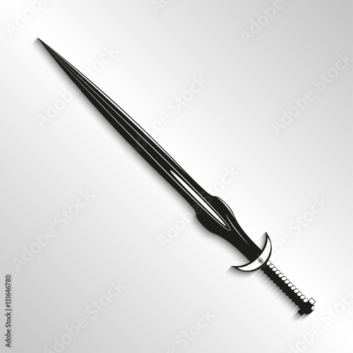 Sword. Vector illustration. Black and white view.