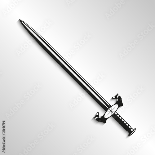 Sword. Vector illustration. Black and white view.