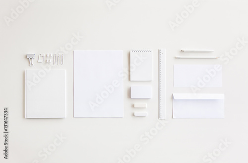 Blank stationery and corporate identity set on white background. Template for design presentations. Branding Mock-Up. photo