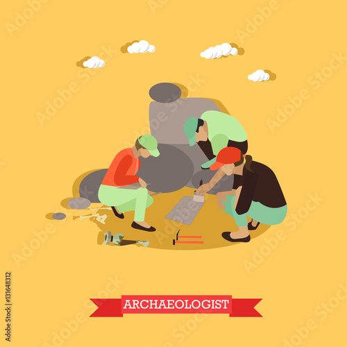 Vector illustration of archaeologists in Egypt in flat style