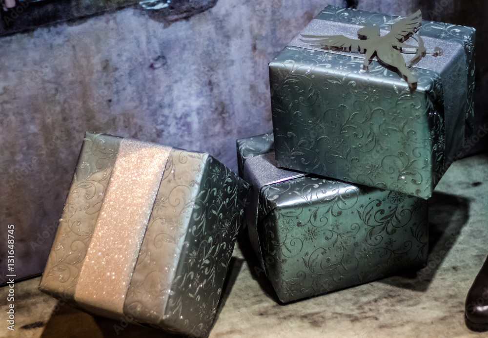 Christmas holiday green stack of presents Christmas holiday green stack of presents