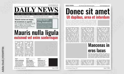 Vintage newspaper journal vector template. Paper tabloid on newsprint, reportage information vector illustration