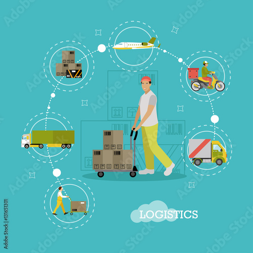 Vector Logistics delivery, transportation, warehouse concept infographic items, flat style