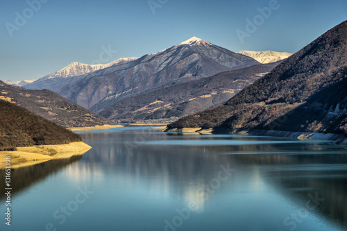 Zhinvali Reservoir in autumn, Mtskheta-Mtianeti region, Georgia. photo