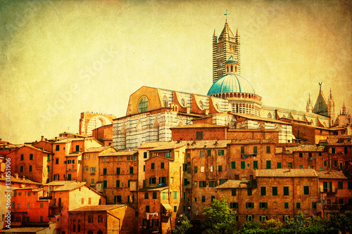 vintage style picture of Siena, Italy