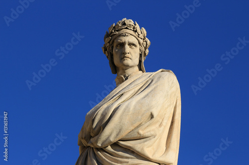 Dante Alighieri statue in Santa Croce square in Florence, Italy