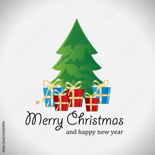 Christmas Tree Greeting Card - Isolated On Gray Background, Vector Illustration, Graphic Design. For Web, Websites and Print Material. Template For Social Media Network, Newsletter And Ads