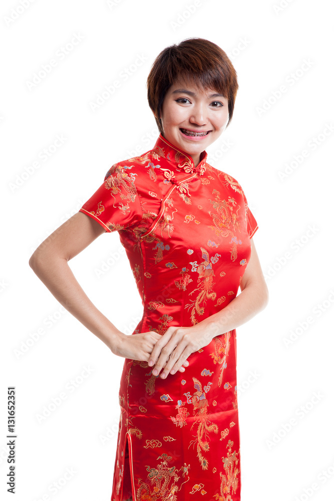 Asian girl in chinese cheongsam dress.