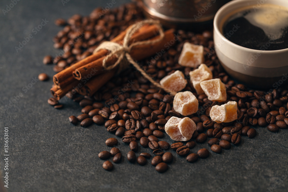 Ταπετσαρία Coffee cup and beans, old coffee grinder