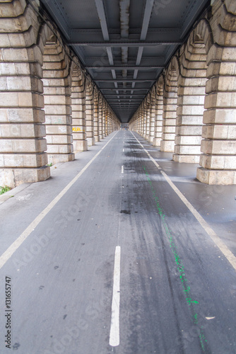 Bercy bridge, Paris, under the bridge, perspective