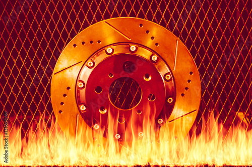 fire hot steel over heat discbrake. car disc brake part with hottest effect