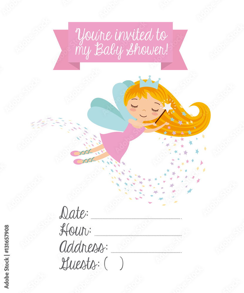Baby shower invitation card with cute fairy tale girl icon. Colorful design. Vector illustration Baby shower invitation card with cute fairy tale girl icon. Colorful design. Vector illustration