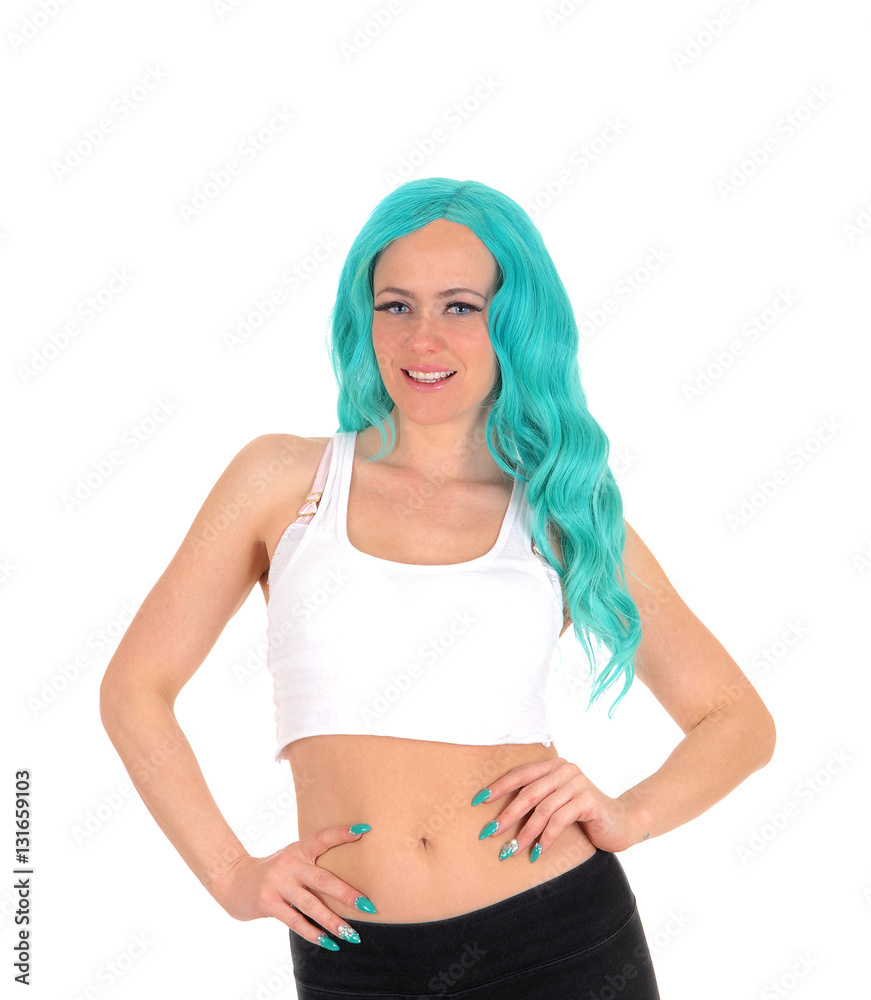 Fototapeta premium Portrait of young girl with blue hair.