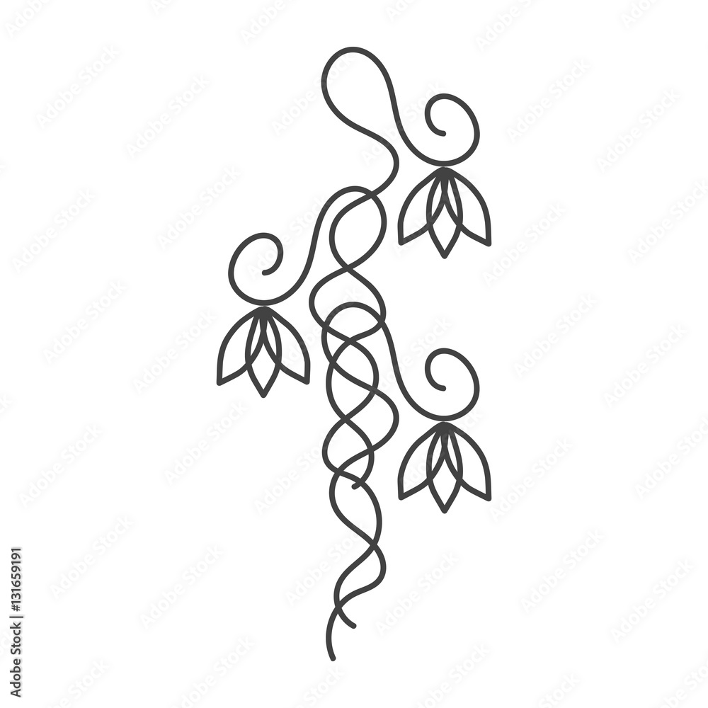 Hand drawn floral design element. Stem with flower schematic icon. Thin line with grey color. Isolated vector illustration. Hand drawn floral design element. Stem with flower schematic icon. Thin line with grey color. Isolated vector illustration.