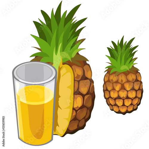 Pineapple juice and fruit. Vector drinks isolated