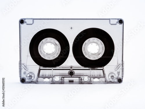 Old audio cassette with tape. Photo closeup.
