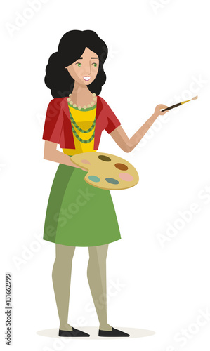 girl painter with palette and paintbrush