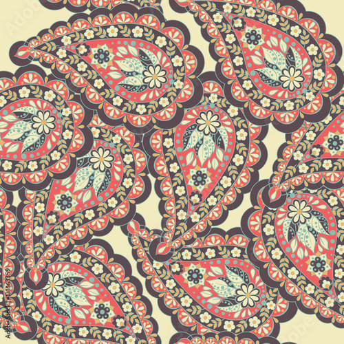 Paisley seamless pattern with Indian ornament. Vector background