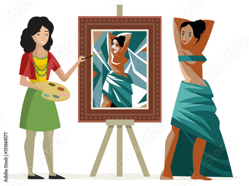 woman painting a cubist woman portrait