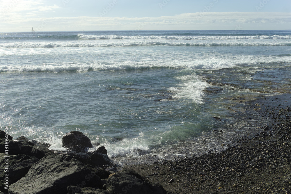 The coast of Atlantic ocean, ocean waves, winter on Tenerife, Canary The coast of Atlantic ocean, ocean waves, winter on Tenerife, Canary