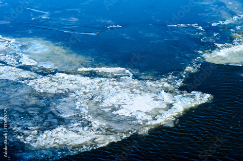 Drifting ice floes on a river Dnieper