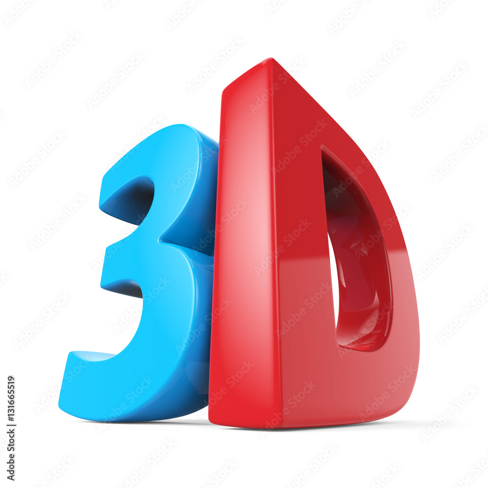 3D technology blue and red sign isolated on white background. 3D technology blue and red sign isolated on white background.