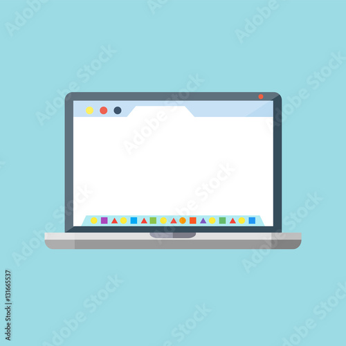 Laptop with dock application launcher and browser.  Vector icon 