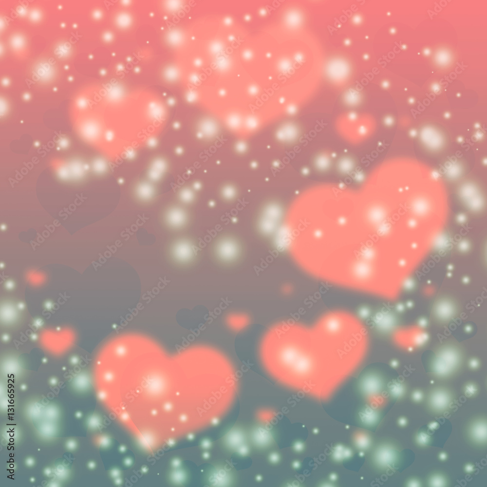 Red hearts background. Blurred hearts Background Valentine's Day. Vintage hearts background.  
