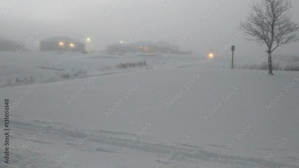Snow Covered Street In The Fog at Christmas Time Snow Covered Street In The Fog at Christmas Time