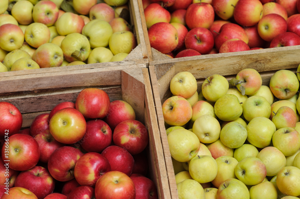 Wooden crate box full of fresh apples Wooden crate box full of fresh apples