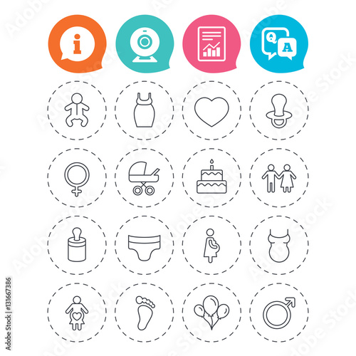 Baby and Maternity line icon. Pacifier, diapers.