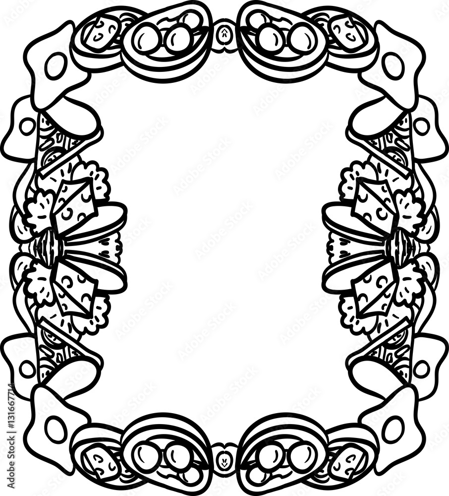 Abstract decorative frame with food motifs. Vector illustration. Abstract decorative frame with food motifs. Vector illustration.